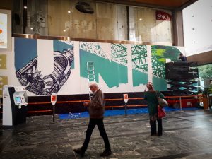 Fresque graffiti, Chantier Gare SNCF Nantes Nord. Avec 100 Pression.